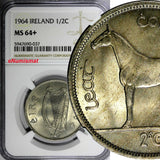 Ireland Republic Copper-Nickel 1964 1/2 CROWN Horse NGC MS64+ GEM BU KM# 16a (7)