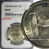 Ireland Republic Copper-Nickel 1964 1/2 CROWN Horse NGC MS65 GEM BU KM# 16a (39)