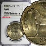 IRELAND Republic 1963 1/2 Crown NGC MS64  Irish harp / Horse KM# 16a (042)