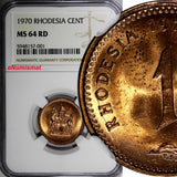 RHODESIA Bronze 1970 1 Cent NGC MS64 RD NICE RED TONING KM# 10 (001)