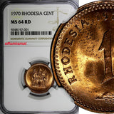 RHODESIA Bronze 1970 1 Cent NGC MS65 RD NICE RED TONING KM# 10 (001)