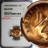 Rhodesia Bronze 1970 1/2 Cent NGC MS65 RD NICE FULL RED TONING KM# 9 (002)