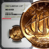GREAT BRITAIN Elizabeth II 1967 1/2 Penny NGC MS64 RD FULL RED KM# 896 (003)