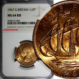 GREAT BRITAIN Elizabeth II 1967 1/2 Penny NGC MS64 RD FULL RED KM# 896 (005)