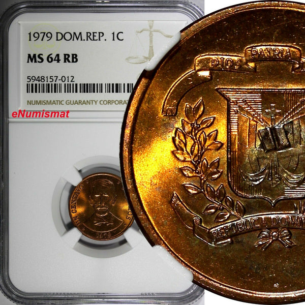 Dominican Republic Bronze 1979 1 Centavo NGC MS64 RB KM# 48 (012)