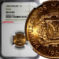 Dominican Republic Bronze 1969 1 Centavo NGC 64 RD F.A.O. RED TONING KM# 32 (14)