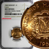 Dominican Republic Bronze 1969 1 Centavo NGC UNC DETAILS F.A.O. RED KM# 32 (015)