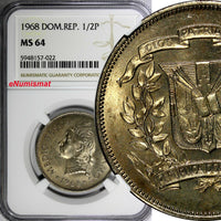 Dominican Republic 1968 1/2 Peso NGC MS64 Mintage-600 000 KM# 21a.1 (022)