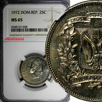 DOMINICAN REPUBLIC 1972 25 Centavos NGC MS65 GEM Mintage-800,000 KM# 20a.1 (028)