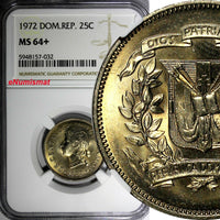 DOMINICAN REPUBLIC 1972 25 Centavos NGC MS64+ GEM Mintage-800,000 KM# 20a.1 (32)