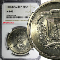 Dominican Republic 1978 1 Peso NGC MS65 Mintage-35,000 Toning KM# 53 (038)