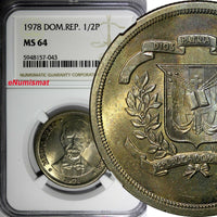 Dominican Republic Copper-Nickel 1978 1/2 Peso NGC MS64 Mintage-296,000 KM#52(3)