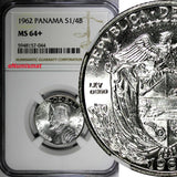 Panama Vasco Núñez de Balboa Silver 1962 1/4 Balboa NGC MS64+ PLUS KM#11.2(044)