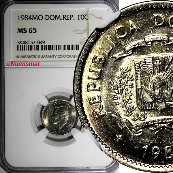 Dominican Republic Duarte 1984 MO 10 Centavos NGC MS65 Human Rights KM# 60 (49)