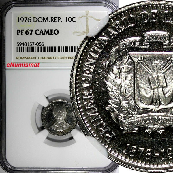 DOMINICAN REPUBLIC PROOF 1976 10 Centavos NGC PF67 CAMEO TOP GRADED KM# 42 (6)