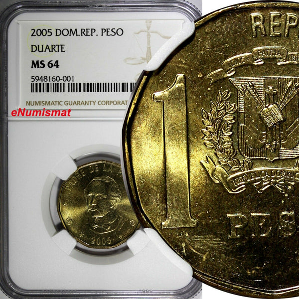 Dominican Republic Juan Pablo Duarte 2005 1 Peso NGC MS64 KM# 80 (001)