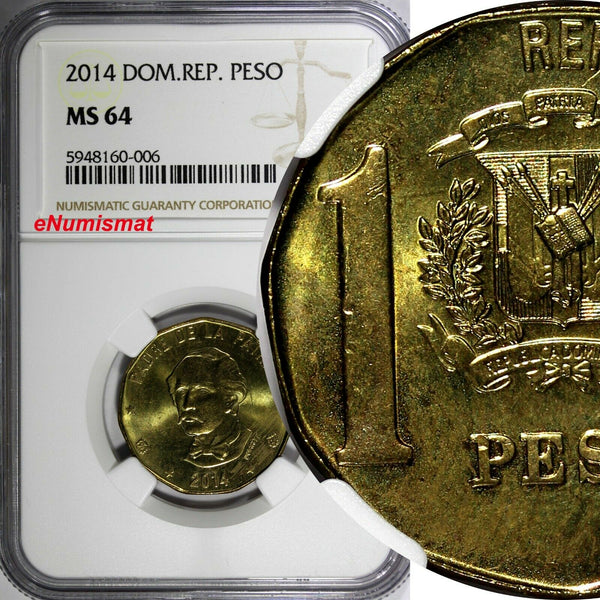 Dominican Republic Juan Pablo Duarte 2014 1 Peso Magnetic NGC MS64 KM# 80 (006)