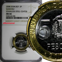Dominican Republic Sánchez 2008 5 Pesos Magnetic NGC MS66 KM# 89 (008)