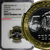 Dominican Republic Sánchez 2008 5 Pesos Magnetic NGC MS67 TOP GRADED KM# 89 (9)