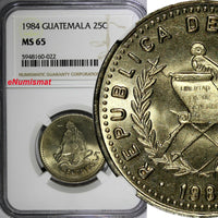 Guatemala 1984 25 Centavos NGC MS65 TOP GRADED BY NGC KM# 278.3 (022)