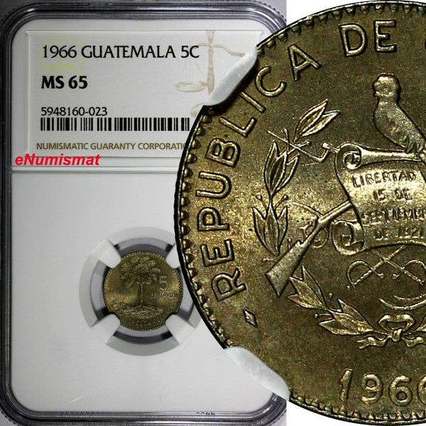 Guatemala 1966 5 Centavos SMALL DATE NGC MS65 TOP GRADED KM# 266.2 (023)