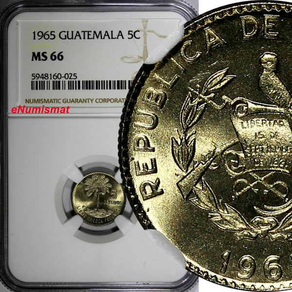 Guatemala 1965 5 Centavos KEY SMALL DATE NGC MS66 TOP GRADED KM# 266.1 (025)