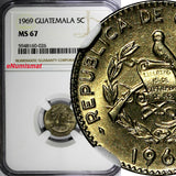 Guatemala 1969 5 Centavos LARGE DATE NGC MS67 TOP GRADED KM# 266.1 (026)