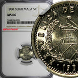 Guatemala 1980 5 Centavos Larger letters.Dots NGC MS66 TOP GRADED KM# 276.2 (8)