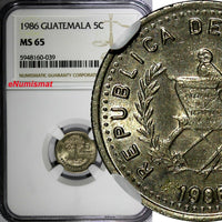 Guatemala 1986 5 Centavos Smaller letters.Dots NGC MS65 TOP GRADED KM# 276.4 (9)