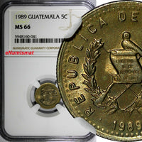 Guatemala 1989 5 Centavos Smaller letters.Dots NGC MS66 TOP GRADED KM# 276.4 (1)