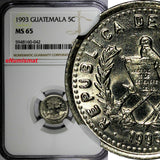 Guatemala 1993 5 Centavos Smaller letters.Dots NGC MS65 TOP GRADED KM# 276.4 (2)