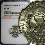 Guatemala 1990 5 Centavos Smaller letters.Dots NGC MS65 TOP GRADED KM# 276.4 (4)