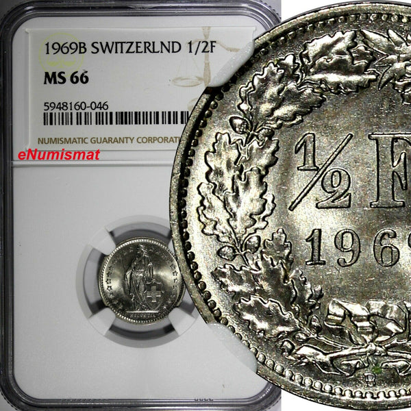 Switzerland 1969 B 1/2 Franc NGC MS66 1st Year Type GEM BU KM# 23a.1 (046)