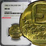 Finland Aluminium-Bronze 1982 K 5 Markkaa NGC MS66 TOP GRADED KM# 57 (047)
