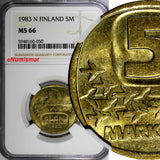 Finland Aluminium-Bronze 1983 N 5 Markkaa NGC MS66 TOP GRADED KM# 57 (050)