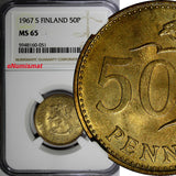 Finland Aluminum-Bronze 1967 S 50 Pennia NGC MS65 1 GRADED HIGHEST KM# 48 (51)