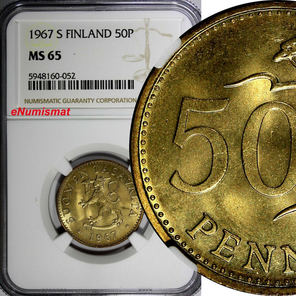 Finland Aluminum-Bronze 1967 S 50 Pennia NGC MS65 1 GRADED HIGHEST KM# 48 (52)