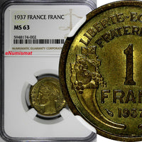 France Aluminum-Bronze 1937 1 Franc NGC MS63  KM# 885 (002)
