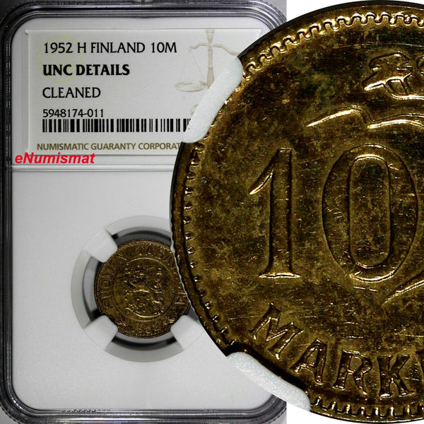 Finland 1952 H 10 Markkaa NGC UNC DETAILS 1st Year for Type KM# 38 (011)