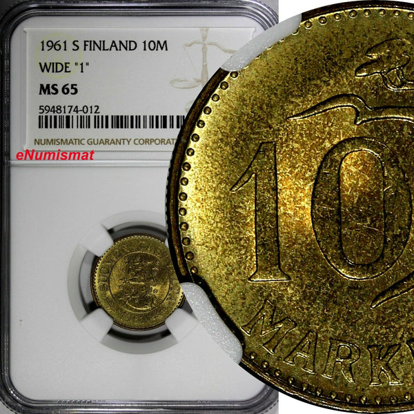 Finland 1961 S 10 Markkaa "WIDE "I" NGC MS65 TOP GRADED BY NGC KM# 38 (012)