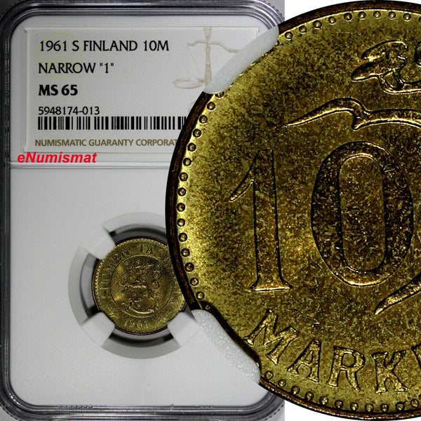 Finland 1961 S 10 Markkaa NARROW "I" NGC MS65 TOP GRADED BY NGC KM# 38 (013)