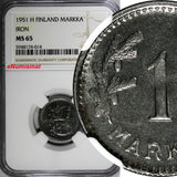 Finland Iron 1951 H 1 Markka NGC MS65 TOP GRADED BY NGC KM# 30b (014)