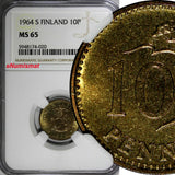 Finland Aluminum-Bronze 1964 S 10 Penniä NGC MS65 BU TOP GRADED KM# 46 (020)