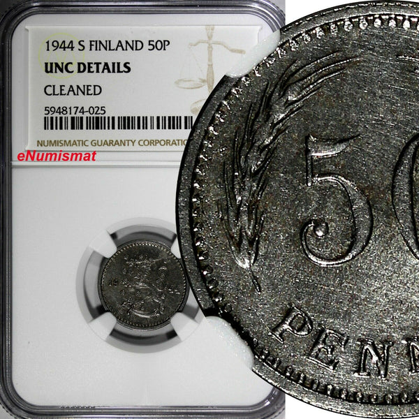 Finland Iron 1944 S 50 Penniä WWII Issue NGC UNC DETAILS  KM# 26b  (25)