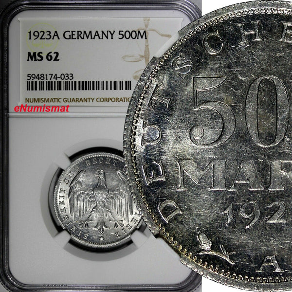 Germany - Weimar Republic Aluminum 1923 A 500 Mark NGC MS62 KM# 36 (033)