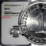 Germany-Empire Aluminum 1917-A 1 Pfennig NGC MS63 WWI TOP GRADED NY NGC KM#24(2)