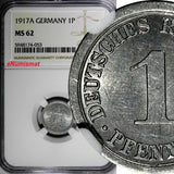 Germany-Empire Aluminum 1917-A 1 Pfennig NGC MS62 WWI 1 GRADED HIGHEST KM#24 (3)