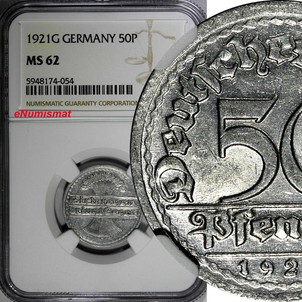 Germany, Weimar Republic 1921 G 50 Pfennig NGC MS62 Baden-Wuerttemberg KM# 27(4)