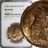 GREAT BRITAIN George V Bronze 1935 1 Penny NGC MS64 RB NICE TONING KM# 838 (011)
