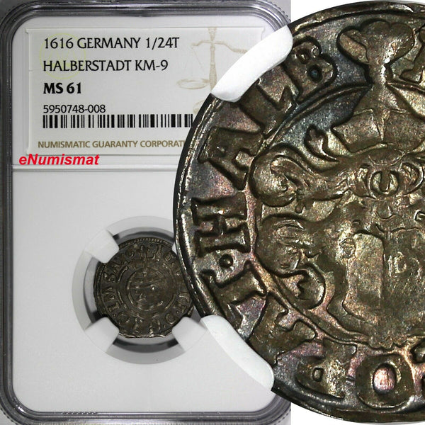 Germany Christian of Halberstadt Silver 1616 1/24 Thaler NGC MS61 KM# 9 (08)